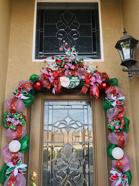 Front Door Christmas Garland with Lights, Christmas Door Decor, Holiday Front Door Swag ...