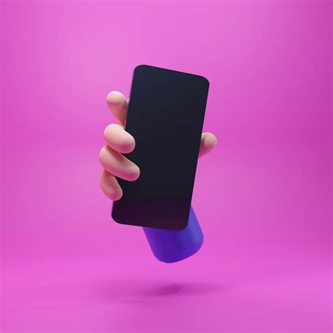Premium Photo | 3d render cute cartoon hand holding smartphone with blank screen for mockup isolated