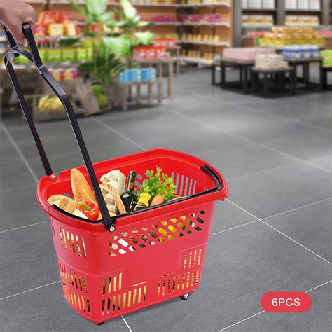 Miumaeov Shopping Basket 35L 6PCS Shopping Carts with Wheels Plastic ...