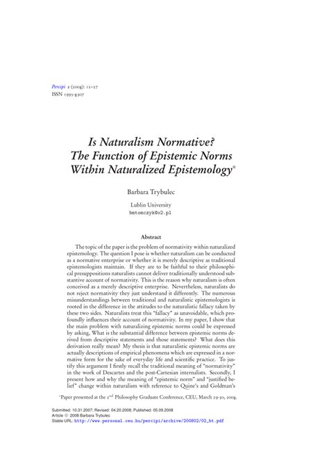 (PDF) Is Naturalism Normative? The Function of Epistemic Norms Within Naturalized Epistemology