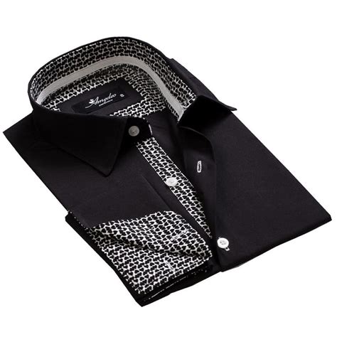 Black Mens Slim Fit French Cuff Dress Shirts with Cufflink Holes ...