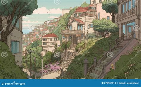 Springtime in San Francisco in Studio Ghibli Art Style Stock ...