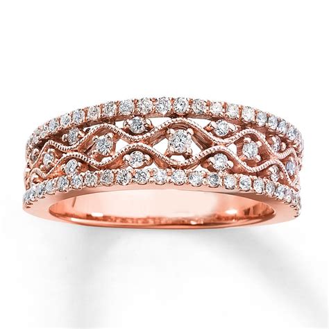 Antique Round Diamond Wedding Ring Band in Rose Gold - JeenJewels