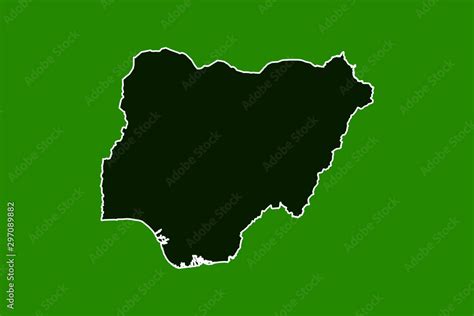 Nigeria vector map with single border line boundary using green color area on dark background ...