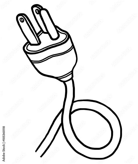 electric plug / cartoon vector and illustration, black and white, hand ...