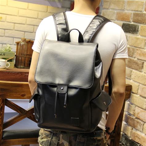 Men's PU Leather Backpack Male Bookbag Black Waterproof Mochila ...