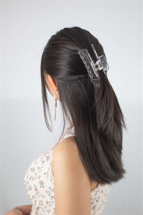 Clear Transparent Claw Clips for Thick Hair | Clip hairstyles, Long hair clip, Thick hair styles