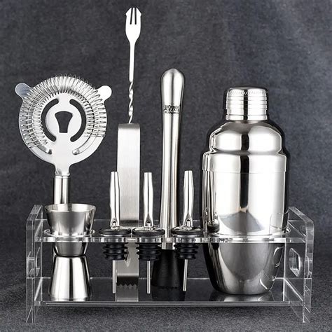 Deluxe Bar Set Cocktail Shaker Set (10PCS) Tin Jigger Tong Strainer ...