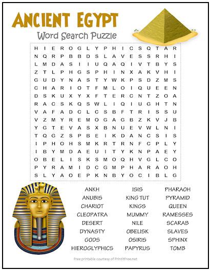 Ancient Egypt Word Search Puzzle | Print it Free