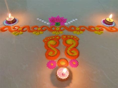 Laxmi puja rangoli,Laxmi padam | Rangoli designs flower, Easy rangoli ...