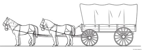 Covered wagon drawing – Line art illustrations