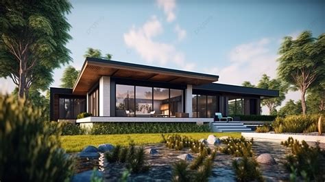 The Contemporary Cottage House A 3d View Background, Mansion, House Exterior, Exterior Design ...