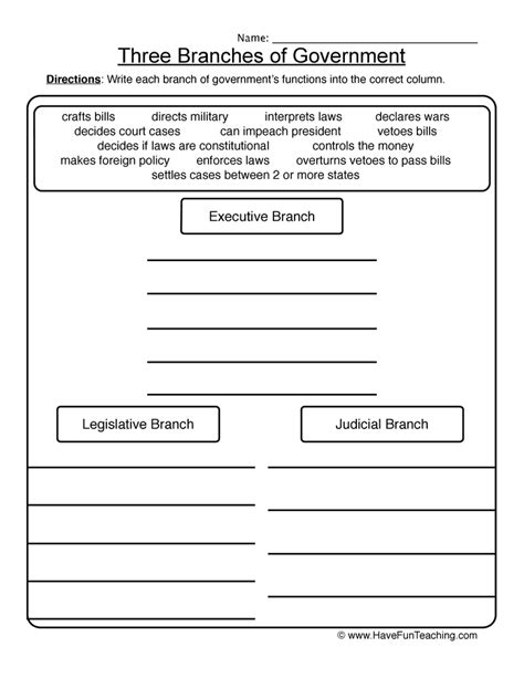 Three Branches of Government Worksheet by Teach Simple