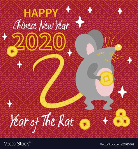 Cute gray rat with gold coin Royalty Free Vector Image