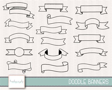 Doodle Banners Banner Digital Banners Hand Drawn Clipart | Etsy