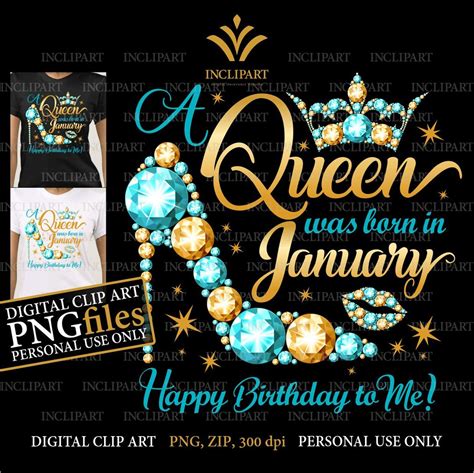 A Queen Was Born in January Digital Clipart PNG Format. Birthday Party ...