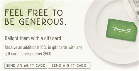 Seasons 52 Promotions: Get 10% Bonus w/ $500+ Gift Card Purchase, Etc