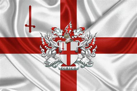 City of London - Coat of Arms over City of London Flag Digital Art by Serge Averbukh - Pixels