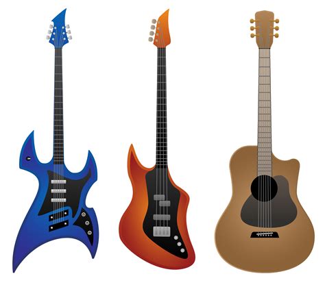 Electric Rock Guitar, Bass Guitar and Acoustic Guitar Vector ...