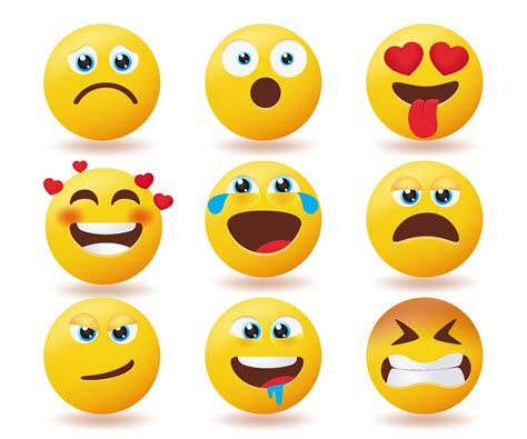 Emoji reaction vector set. Emojis smiley yellow faces collection with ...