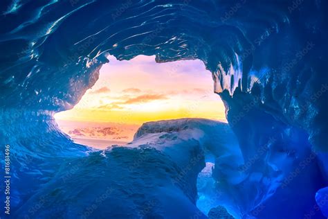 blue ice cave in Antarctica Stock Photo | Adobe Stock