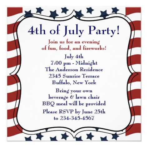 Stars Stripes 4th of July BBQ Party 5.25x5.25 Square Paper Invitation Card | Zazzle