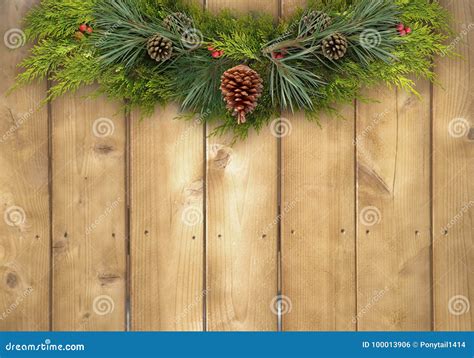 Christmas Pine Garland on a Rustic Wood Fence Stock Photo - Image of ...