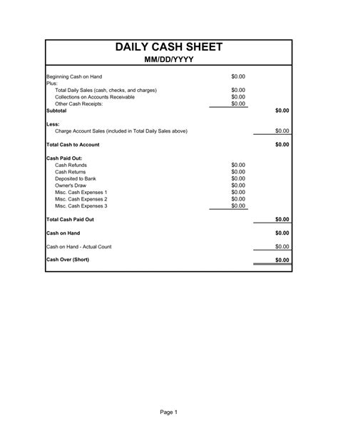 Daily Cash Sheet Template | by Business-in-a-Box™