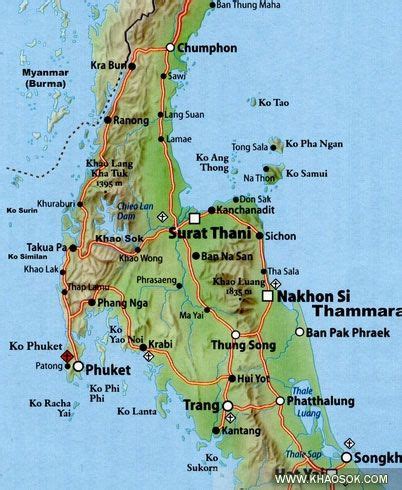 southern of thailand map - showing khao sok national park | thailand ...