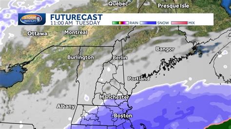 New Hampshire hourly weather: Snow for southern areas Tuesday - YouTube