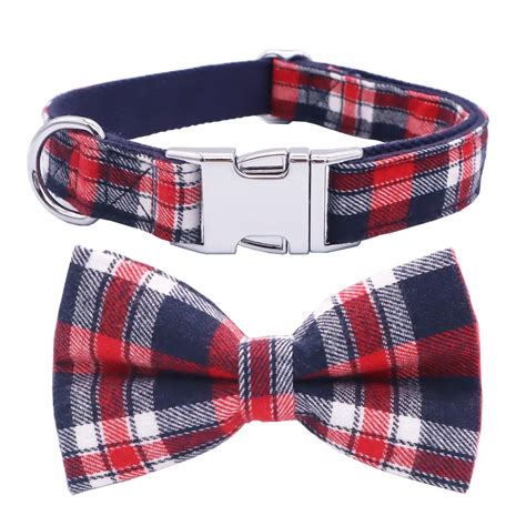 plaid Dog collar pet cat dog shirt collar with bow tie&checked dog bandana scarf,by handmade ...