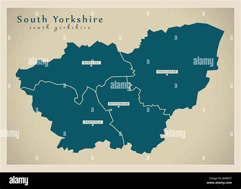 Modern Map - South Yorkshire Metropolitan County with cities and districts England UK ...