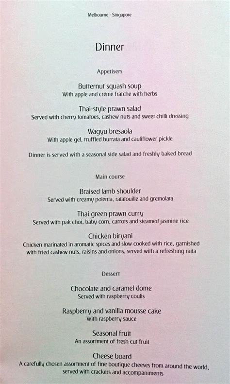 Emirates Business Class Menu