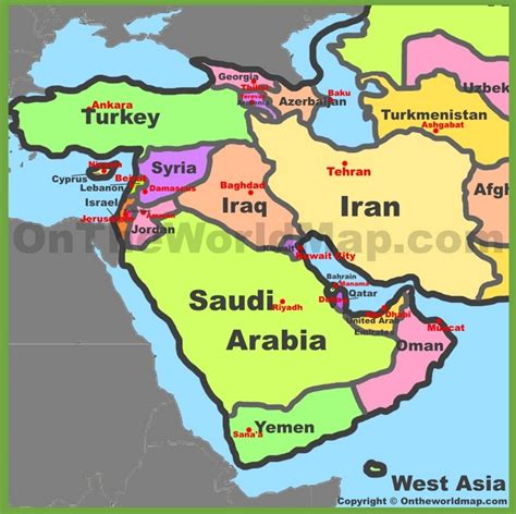 Map of West Asia in 2020 | Asia map, Political map, Middle east map