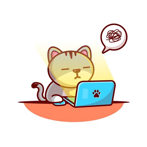 lindo gato trabajando en la ilustración del icono del vector de dibujos ...