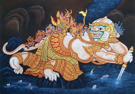 Ramayana Hanuman Painting Wall Art Wat Phra Kaew l Royal Thai Art