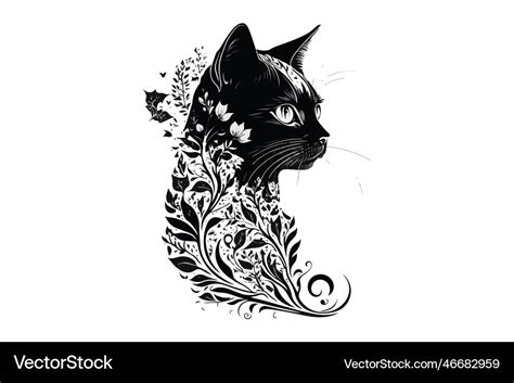 Cat tattoo black and white Royalty Free Vector Image