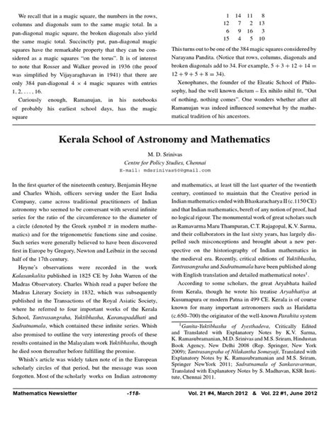 Kerala School of Astronomy and Mathematics MD Srinivas 2012 | PDF ...