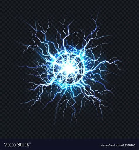 Powerful electrical discharge, lightning strike impact place realistic vector on transparent ...