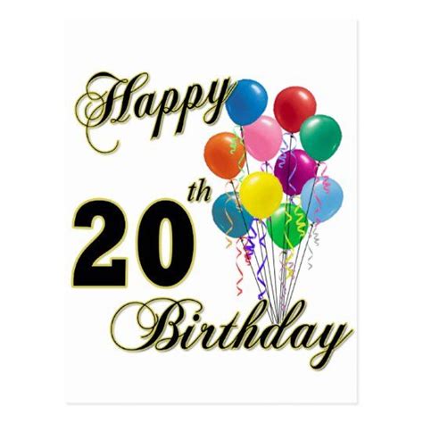 Happy 20th Birthday with Balloons Postcard | Zazzle.com | Happy 20th birthday, Happy birthday ...