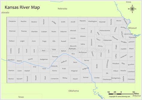 Kansas River Map, Rivers & Lakes in Kansas (PDF) - Whereig.com