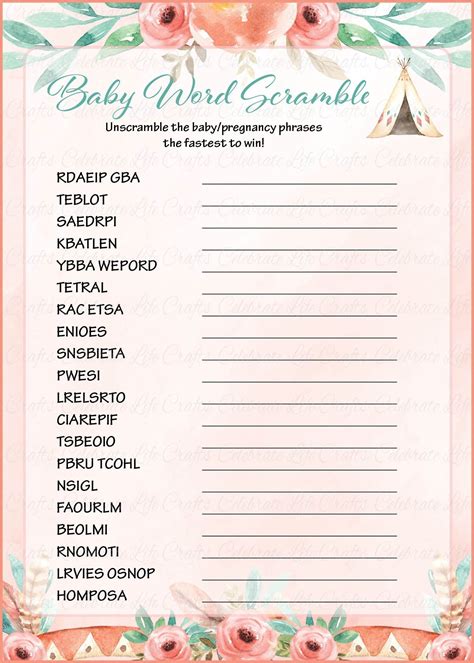 Printable Baby Shower Word Scramble - Printable Word Searches