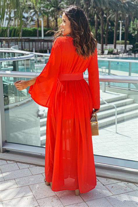 Coral Maxi Dress With Belt | Maxi Dresses – Saved by the Dress