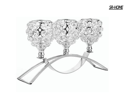 SR-HOME Crystal Candle Holder 3 Arms Bling Tea Lights Candle Holders Coffee Dining Table ...
