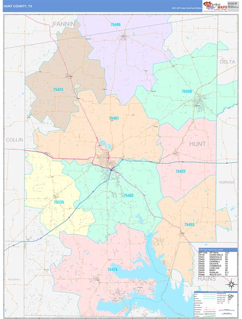 Hunt County, TX Wall Map Color Cast Style by MarketMAPS - MapSales