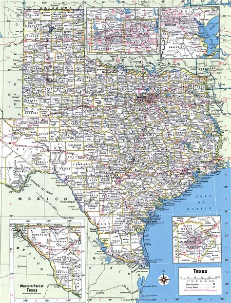 Texas state counties map with cities towns roads highway county