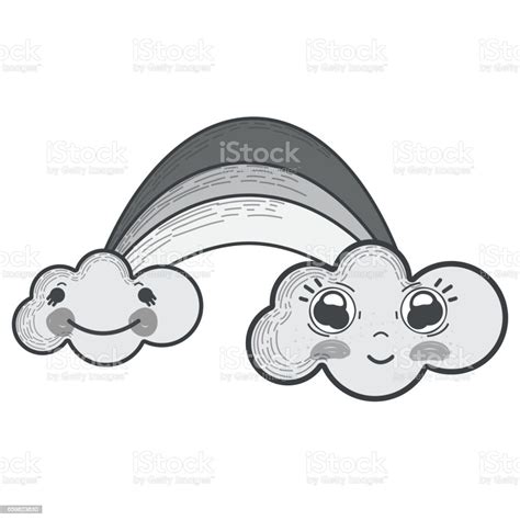 Kawaii Rainbow With Happy Clouds Cartoons Stock Illustration - Download ...