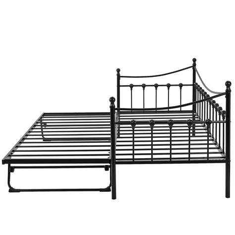 Buy 3FT Metal Day Bed with Guest Pull Out Trundle Bed Vintage Daybed, Sofa Bed with Solid Metal ...