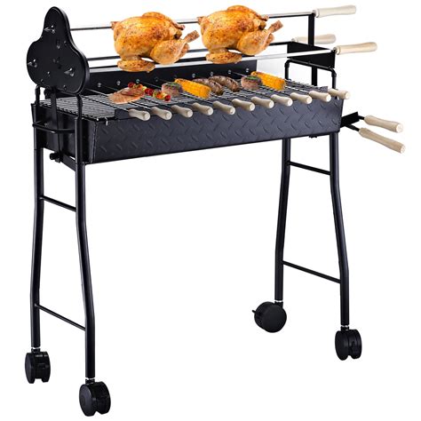 Outsunny Portable Rotisserie Charcoal BBQ Grill with Large/Small ...