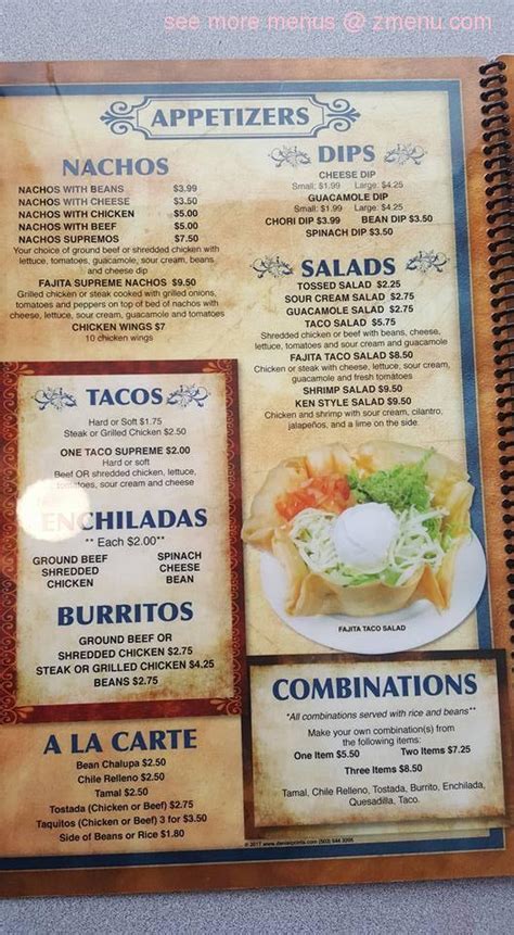 Menu at El Charrito Mexican Restaurant, Washington